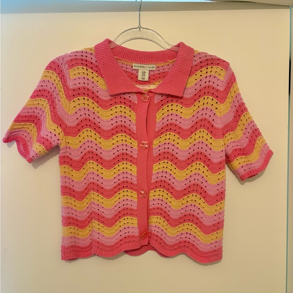Sincerely Jules Pink and Yellow Knit Cardigan Size Medium